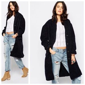 Free People Oversized NAVY Brushed Wool Coat Sz S